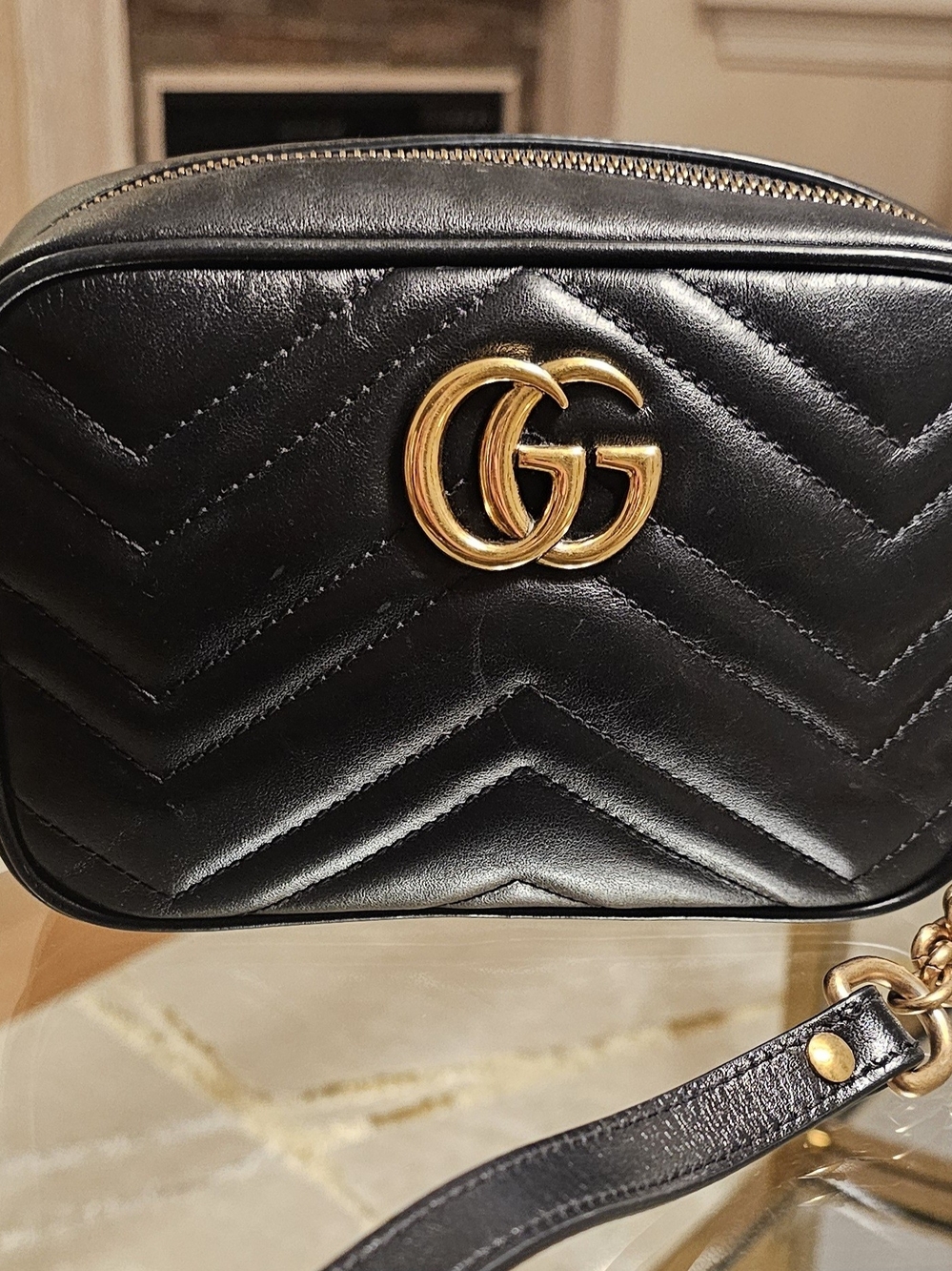 Gucci GG Marmont Mini Matelassé Black Leather Crossbody Camera Bag